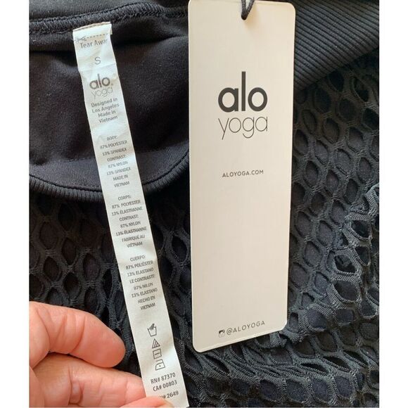 NEW NWT ALO YOGA summertime mesh net BLACK LINED BIKER SHORTS sz S - Picture 7 of 7